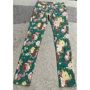 Jeans For Love Women's Size 5 Low Rise Floral Regular Fit Pants Green Denim